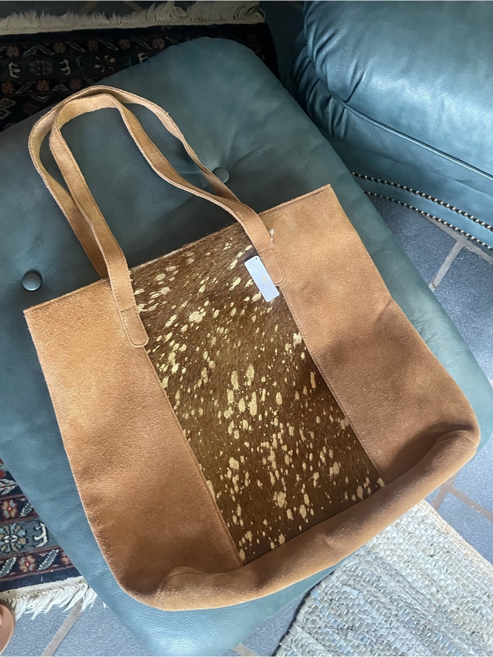 Brown Suede and Haircalf Panel Tote Bag